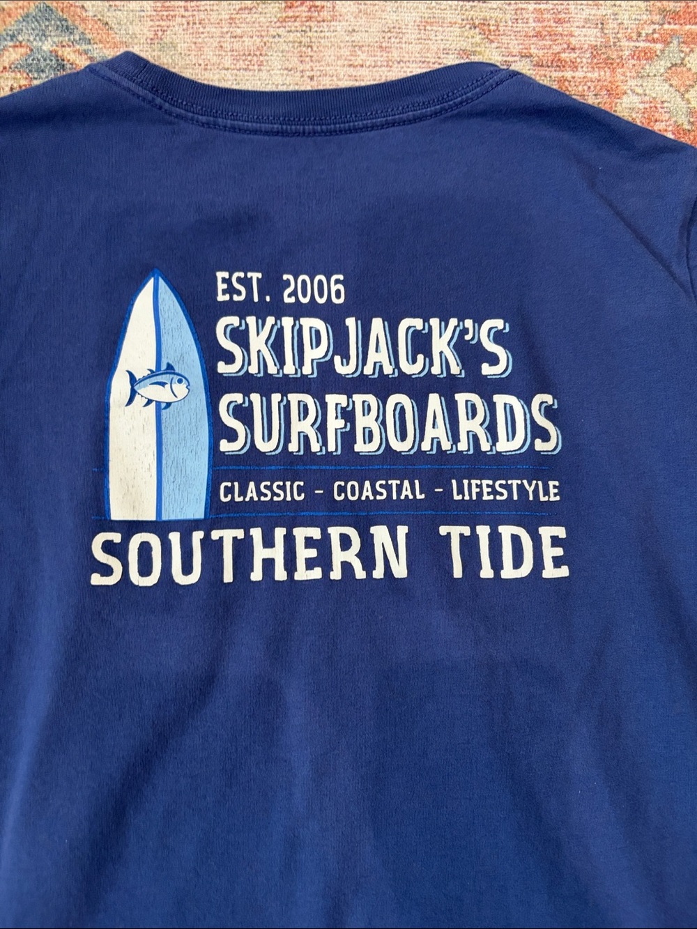 Boys Southern Tide Navy Skipjack's Surfboards Logo Tee